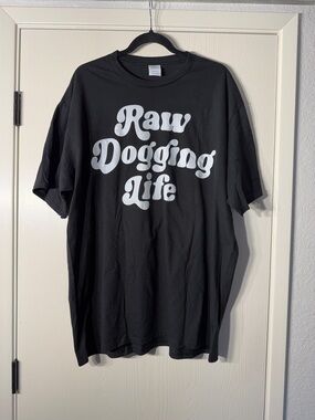 Port Authority Black Graphic 'Raw Dogging Life' Tee XXL brand new never worn